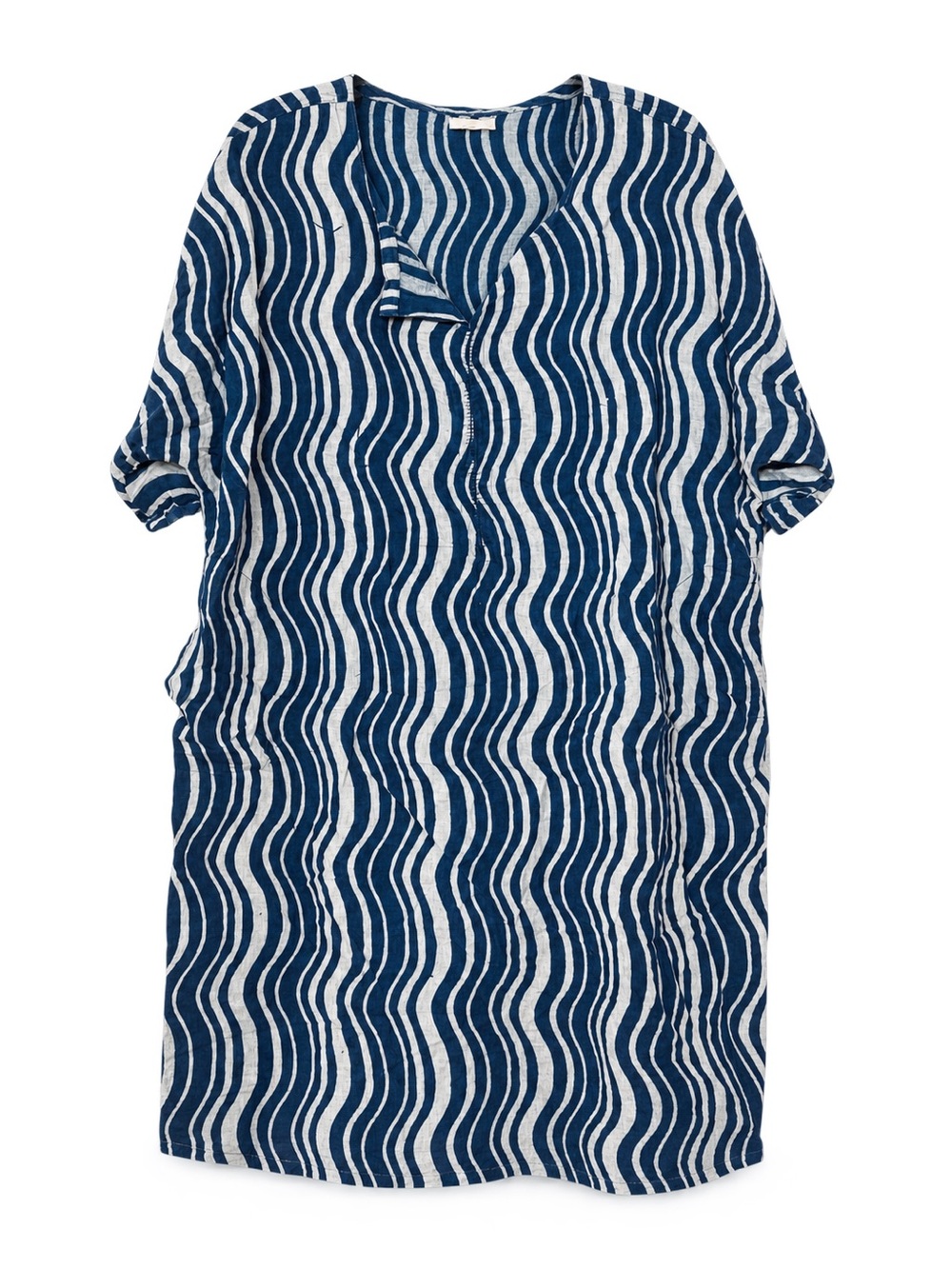 Cost Plus World Market Blue & White Wavy-Print Short Sleeve Shirt